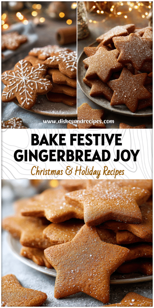 Plate of gingerbread sugar cookies dusted with sugar surrounded by holiday lights and baking tools from Flour Bakery Recipes.